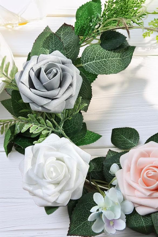 Ivory White Artificial Roses 25pcs, Real Looking Fake Foam Flowers with Stems for DIY Wedding Bridal Bouquets, Centerpieces, Party, Baby Shower, Christmas Decor