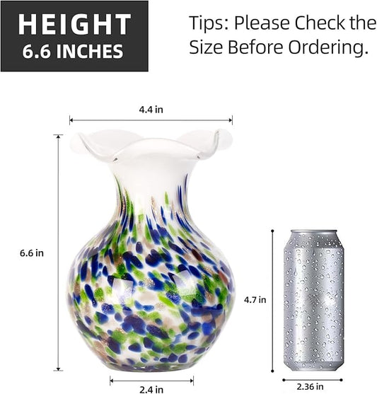 KAMMAK Colored Glass Vase, Beautiful Hand Blown Decorative Vase, Modern Art Vase for Flower Mantle Dining Table Centerpiece, Entryway Living Room Wedding Decoration, FH005
