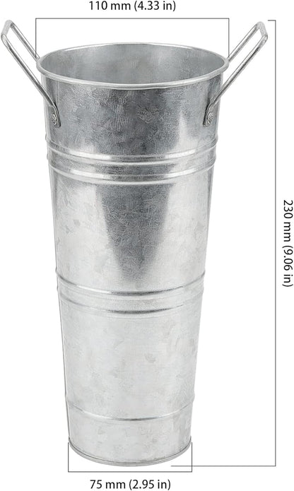 HOIGON Set of 8 Galvanized Metal Flower Vases, 9 Inch Rustic Farmhouse French Bucket with Handles,Metal Flower Holder for Weeding, Table, Home Decoration