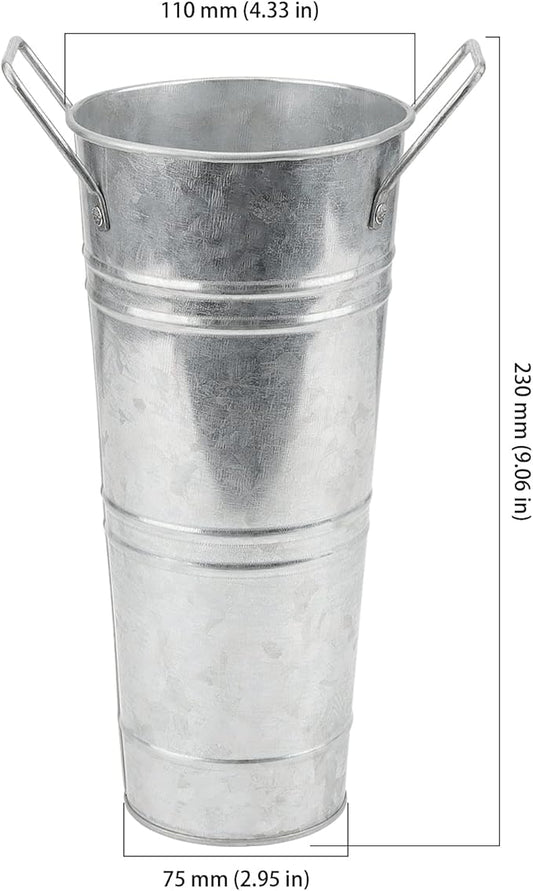 HOIGON Set of 8 Galvanized Metal Flower Vases, 9 Inch Rustic Farmhouse French Bucket with Handles,Metal Flower Holder for Weeding, Table, Home Decoration
