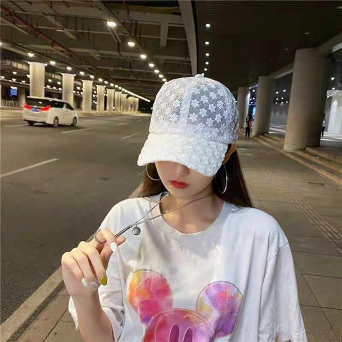Women's Lace Flower Baseball Cap, Adjustable Hollow Design Summer Sun Hat, Breathable for Casual Outfits Daily Sun Protection