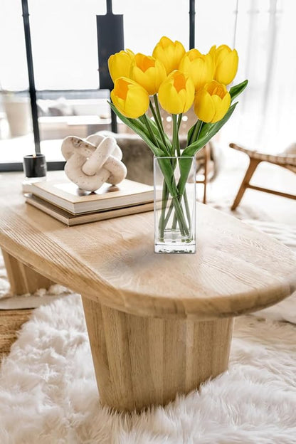 Briful Fake Flowers Artificial Tulip Flower in Clear Vase, Yellow Real Touch Foam Tulip Arrangement Suitable for Home Office Decoration, Dining Table Centerpiece