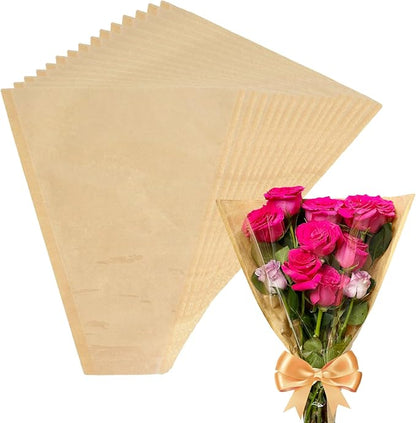 MYGOGOART 50 Pcs Flower Bouquet Wrapping Paper Flower Bags Sleeves for Bouquets Kraft Paper Floral Wrap Bags Flower Bouquet Supplies(14 x 16 x 3.9 inches)