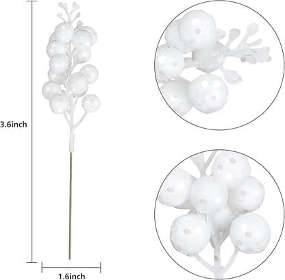 Red Berries Picks Clearance, 14 Pack Artificial Berry Stems for Christmas Tree Decorations, Crafts, Holiday and Home Decor, 7.9 Inches (White)