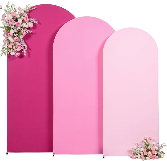 Gradient Pink Arch Backdrop Cover 6FT 5FT 4FT Arch Covers Stretchy Backdrop Set of 3, Party Arch Cover Spandex Fitted Fabric Hot Pink Wedding Arch Covers for Baby Shower Birthday Party Decoration