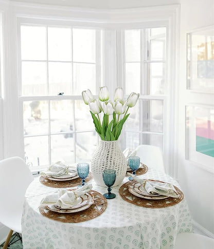 Artificial Tulips Flowers – 24" Long Stem Faux Tulips, 7PCS Real Touch Fake White Tulip for Vase, Farmhouse, Kitchen, Spring & Wedding Home Decor