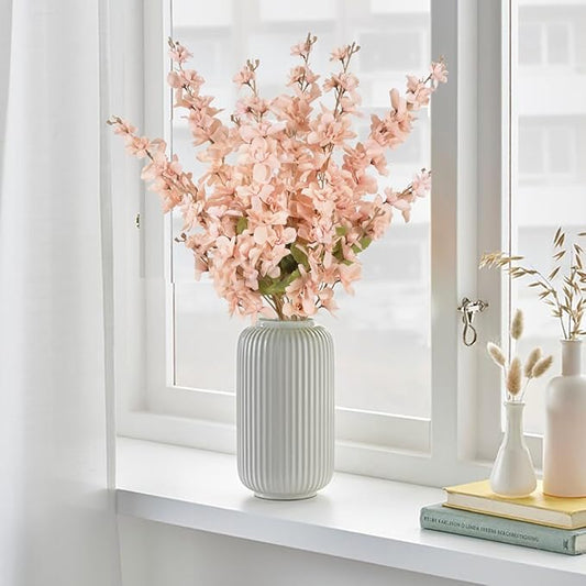 6PCS Silk Delphinium Artificial Flower Lifelike Silk Larkspur Flowers Plant 35.43" Long Stem Blossoms Fake Flowers for Tall Vase Floral Arrangements Home Table Wedding Decor(Champagne Pink)