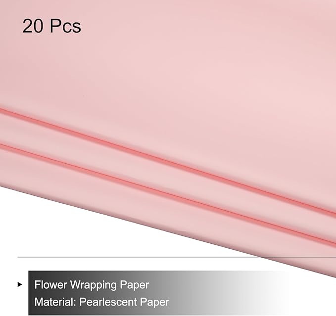 MECCANIXITY Pearlescent Film Flower Wrapping Paper 22.8x22.8 Inch Waterproof for DIY Crafts, Gift/Gift Box Packaging Cherry Pink Pack of 20
