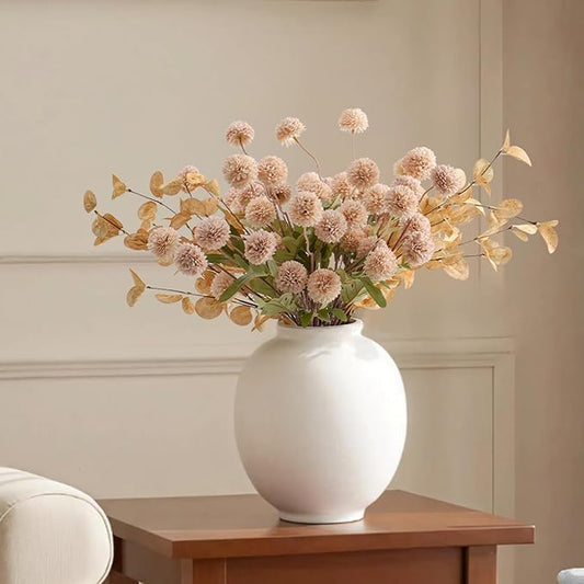 Real-Touch Faux Silk Mums Bouquet, Bendable Long Stems, Full & Realistic Artificial Flower Arrangement for Vase, Table, Wedding & Wreath Décor, Beige(No Vase) (Beige)