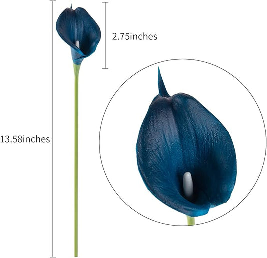 DuHouse 20Pcs Artificial Calla Lily Flower Real Touch Latex Flowers for DIY Wedding Bouquet Party Home Decor (Dark Blue)