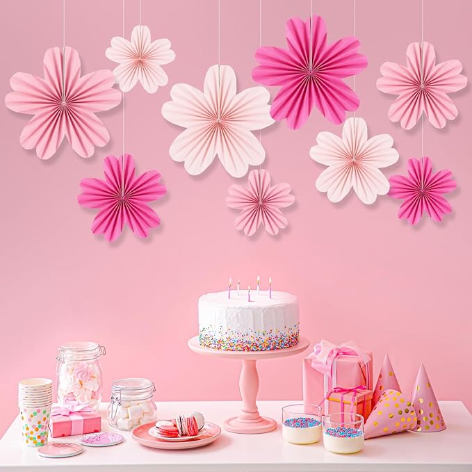 Paper Fans Party Decorations Paper Flowers Decorations for Wall Classroom Floral Backdrop Baby Shower Birthday Party Flower Wall Decor Pack of 9 Pink