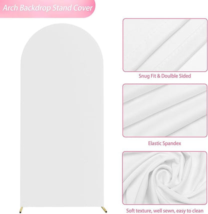 Wokceer 6FT Wedding Arch Cover Spandex Fitted Wedding Arch Covers Round Top Chiara Arch Backdrop Cover for Birthday Party Ceremony Banquet Decoration White
