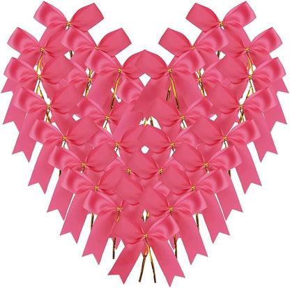 50pcs 3-1/2" Hot Pink Satin Ribbon Bows with Twist Ties for Gift Wrapping Packing Christmas Decoration(Hot.Pink)