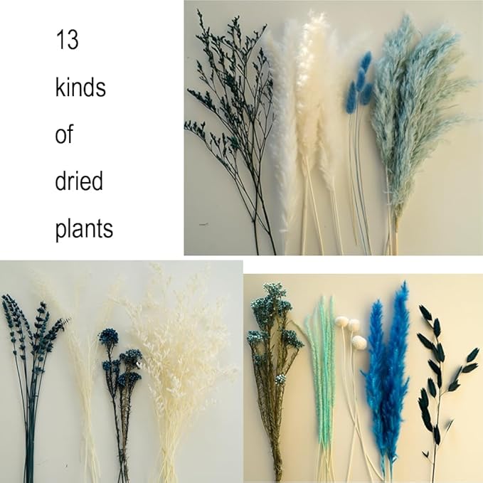 Natural Dried Pampas Grass Bouquet, 17" Blue Pampas Grass, Lavender Decor, Bohemian Style Family Wedding Country Farmhouse Decorated with Dried Flowers