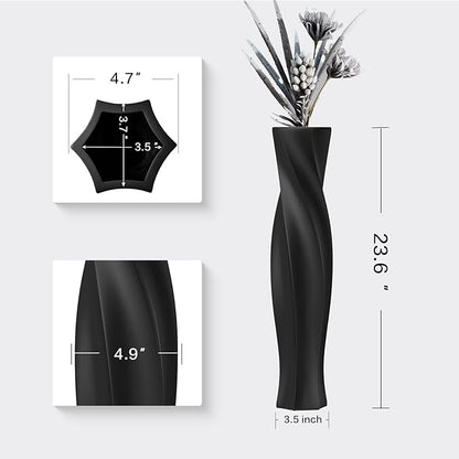 Tall Vases - 23.6" Tall Floor Vase for Home Decor, Resin Floor Vases, Black Hexagon Twist Floor Vase, Fits Into Hay/Pampas Grass, Living Room, Office, Wedding Decor (Black)