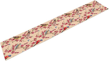 Floral Butterfly Table Runner Seasonal Spring Flower Bird Table Decoration Table Runner for Home Party Decoration 13x36 Inch
