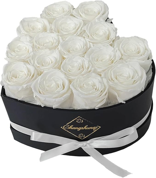 16 Flowers Forever Preserved Roses in Box, Preserved Flowers Womens Birthday Gifts for Women Mothers White Rose Gift for Her Romantic Eternal Rose for Women Mom Friends