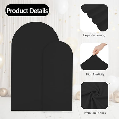 WEERRW Black Arch Backdrop Cover Set of 2 Spandex Fitted Round Top Chiara Backdrop Stand Stretchy Wedding Covering for Event Birthday Party Banquet Decoration (6FT, 7.2FT)