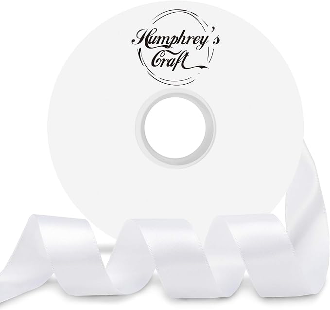 Humphrey's Craft 1 Inch White Double Faced Satin Ribbon - 50 Yards Variety of Color for Crafts Gift Wrapping DIY Bows Bouquet Decoration Sewing Christmas Tree Wedding and Invitation Card.