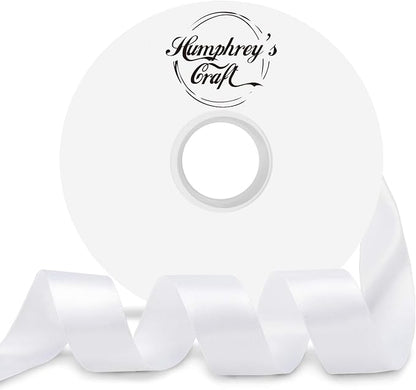 Humphrey's Craft 1 Inch White Double Faced Satin Ribbon - 50 Yards Variety of Color for Crafts Gift Wrapping DIY Bows Bouquet Decoration Sewing Christmas Tree Wedding and Invitation Card.
