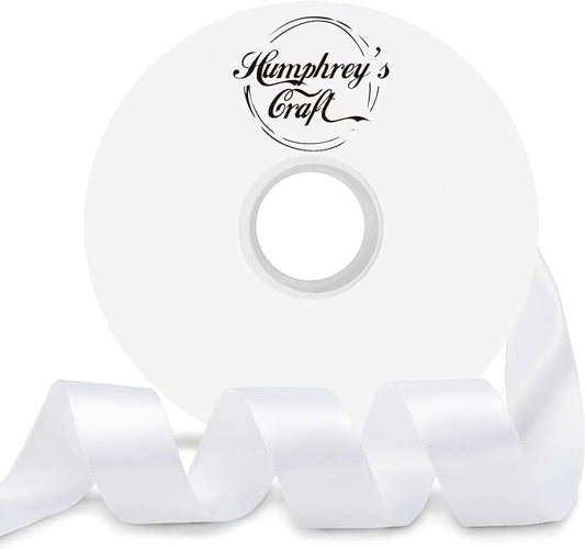 Humphrey's Craft 1 Inch White Double Faced Satin Ribbon - 50 Yards Variety of Color for Crafts Gift Wrapping DIY Bows Bouquet Decoration Sewing Christmas Tree Wedding and Invitation Card.