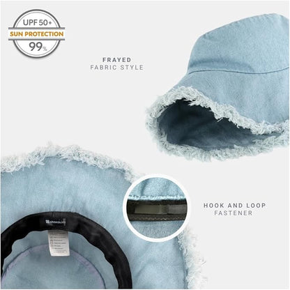 CHOK.LIDS Frayed Bucket Hats for Women Men Unisex Trendy Washed Cotton Floppy Wide Brim Boonie Outdoor Summer Beach Headwear