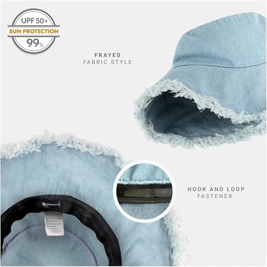 CHOK.LIDS Frayed Bucket Hats for Women Men Unisex Trendy Washed Cotton Floppy Wide Brim Boonie Outdoor Summer Beach Headwear