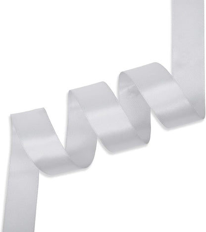 Humphrey's Craft 1 Inch Silver Double Faced Satin Ribbon - 50 Yards Thick Silk Ribbon for Crafts Gift Wrapping DIY Bows Bouquet Decoration Sewing Christmas Tree Wedding and Invitation Card.