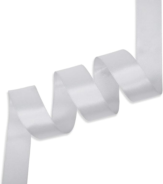 Humphrey's Craft 1 Inch Silver Double Faced Satin Ribbon - 50 Yards Thick Silk Ribbon for Crafts Gift Wrapping DIY Bows Bouquet Decoration Sewing Christmas Tree Wedding and Invitation Card.