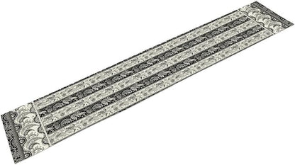 Vintage Bohemian Table Runner, Striped Black Grey Paisley Flower Boho Table Runner for Kitchen Dining Holiday Home Party, 13x70 Inch
