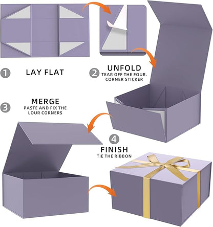 Gift Box 8x8x4 Inch with Magnetic Closure Lid Purple Gift Box For Presents,Birthday box,Magnetic Box for Wrapping Gifts(Purple)