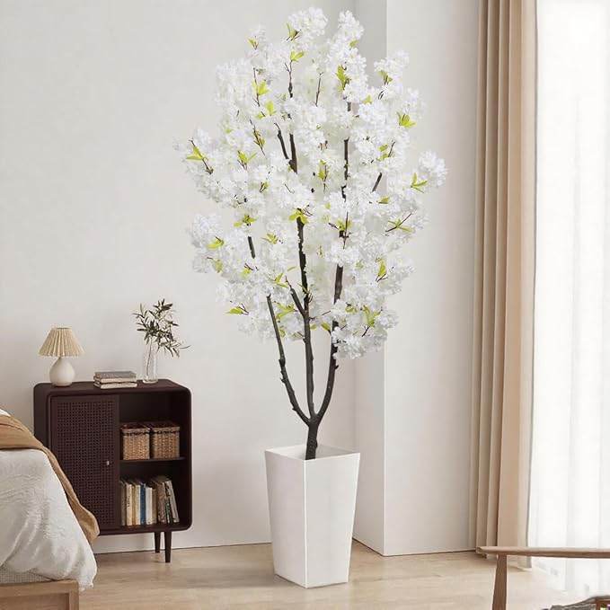 White Faux Cherry Blossom Tree Artificial Flower Tree Indoor Decor for Home Decor Gift