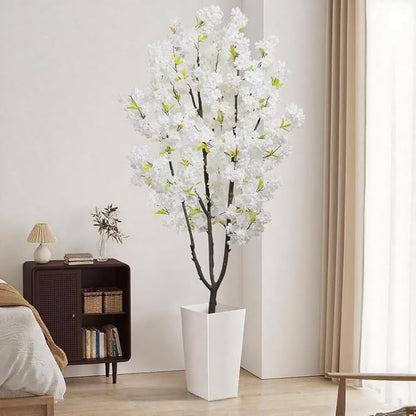 White Faux Cherry Blossom Tree Artificial Flower Tree Indoor Decor for Home Decor Gift