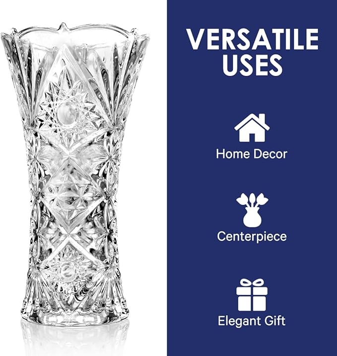 CS Crystal Vase 12-inch high, Sunshine Design, for Flowers & Decor. Lovely Nice Shiny Piece. Perfect as a Gift, Suitable for All Occasions.