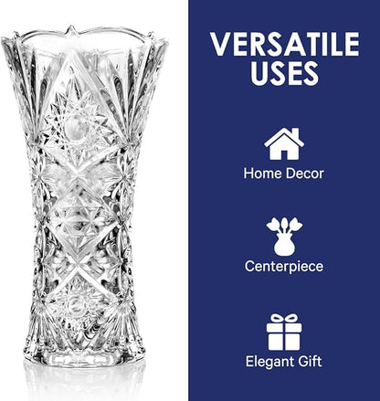 CS Crystal Vase 12-inch high, Sunshine Design, for Flowers & Decor. Lovely Nice Shiny Piece. Perfect as a Gift, Suitable for All Occasions.