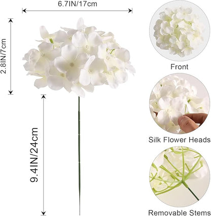 Veryhome 20Pcs White Hydrangea Artificial Flowers, Ivory Faux Hydrangea Flowers, Silk Flowers Heads with Stems, Fake Hydrangeas for Home Decor Wedding Party Centerpieces DIY Floral Arrangements