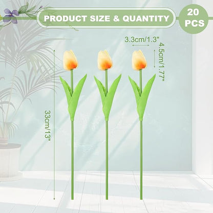 uxcell 20pcs Tulips Artificial Flowers, Faux Flowers Silk Fake Tulip Stems Real Touch for Wedding Bouquet Centerpiece Table Party Decoration(Champagne)
