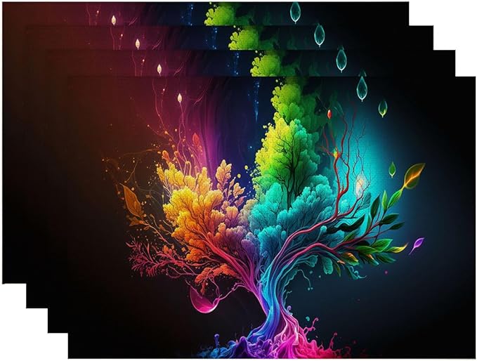 Placemats Set of 4 Abstract Colorful Tree Table Mats Linen Place Mats for Dining Kitchen Country Camp Farmhouse Decor 12x18 Inch