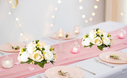 Flower Balls Wedding Rose Centerpieces: 6 Pcs Fake Flowers with Base Kissing Balls Decor Champagne &White Artificial Floral Arrangements Flower Bouquet of Roses Home Party Table DIY Decorations