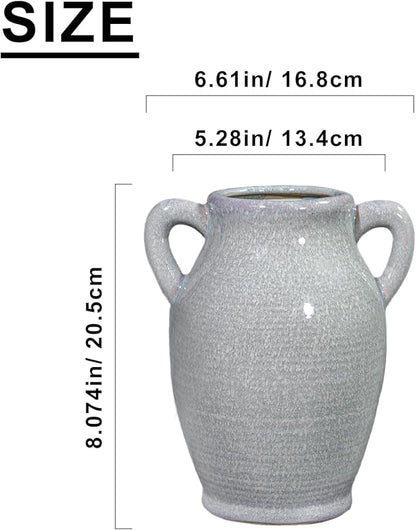 Sunddo Blue Ceramic Vase with 2 Handles, Modern Pottery Flower Vase, Texture Decorative Vases for Pampas Grass, Farmhouse Decor, Centerpiece for Dining Table Console Shelf Bookshelf Mantle