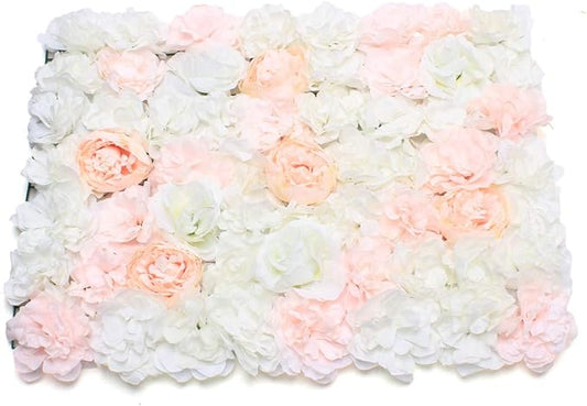 5 PCS Artificial Flowers Wall Decoration 24" x 16" Decorative Hydrangea Flower Panels Flower Wall for Home Party Wedding Christmas Festival Photo Backgdrop Decor (5 PCS, Champagne+Pink+White)