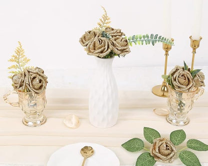 IPOPU Foam Gold Roses,50pcs Glitter Roses Gold Flowers Gold Roses with Stems for DIY Wedding Bridal Bouquet Home Party Decoration(Gold)