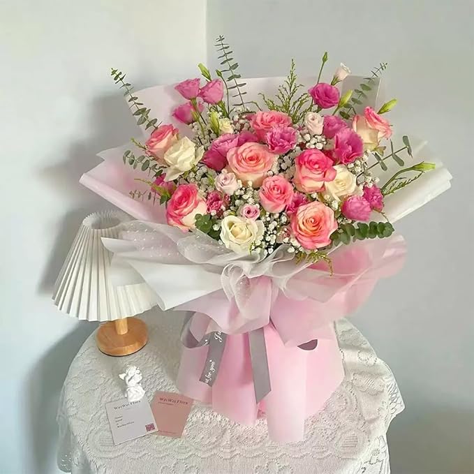 WRAPAHOLIC 20 Sheets Flower Wrapping Paper - 22.4 x 22.4 inch Pure Light Pink Water-Resistant Floral Bouquet Wrapping Paper, Florist Supplies Packaging for Wedding Birthday Gift DIY