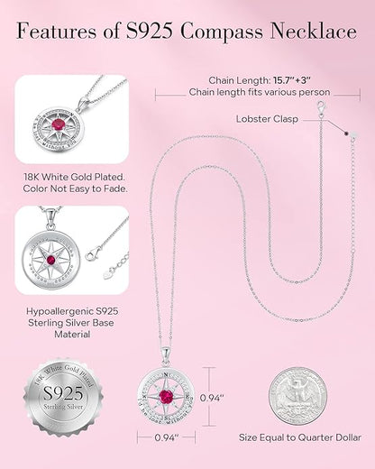 S925 Necklace Gift for Wife |Compass Jewelry |Women Anniversary |Sterling Silver |Girlfriend Birthday Gifts for Her Valentines |I'd be Lost without You |Jewel 18K Gold
