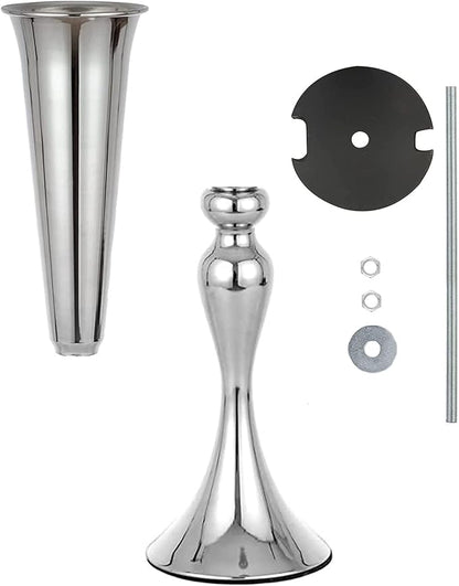 Set of 2 Versatile Metal Tabletop Flower Stands, Silver Dining Table Centerpiece Vases, 21.9" Tall Trumpet Vases for Wedding Birthday Ceremony Party Special Event Home Décor