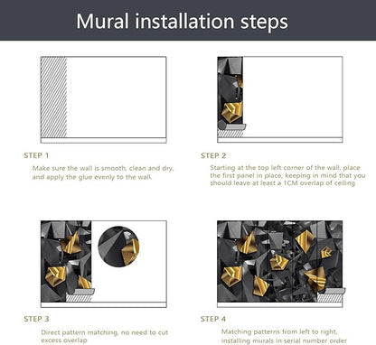 PYFFYP- 3D Grey and Gold Geometric Wallpaper Wall murals for Bedroom(Not Peel and Stick)