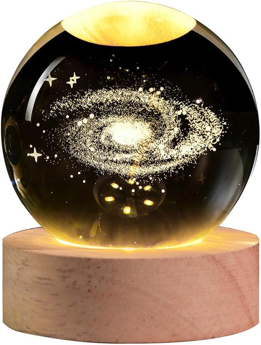 3D Galaxy Crystal Ball with LED Stand, 60mm Glass Sphere Decorative Balls, Milky Way Space Globe Lamp Night Light Gifts for Women Kids