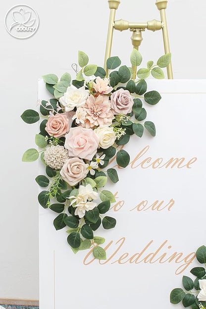 Pack of 2 Wedding Arch Decorations Artificial Hanging Flowers Floral Swag for Wedding Welcome Sign Backdrop Balloon Arch Home Party Bridal Ceremony Reusable (Pink)