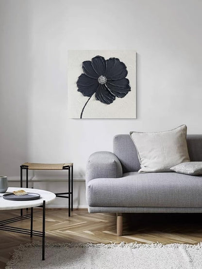 YaSheng Art - Thick Texture Flowers Abstract Oil Painting 100% Hand-Painted Black and White Wall Art Minimalist modern Abstract Art Paintings Home Living room Room Dining Room Bedroom Wall Decorative Art Oil Painting 24x24inch