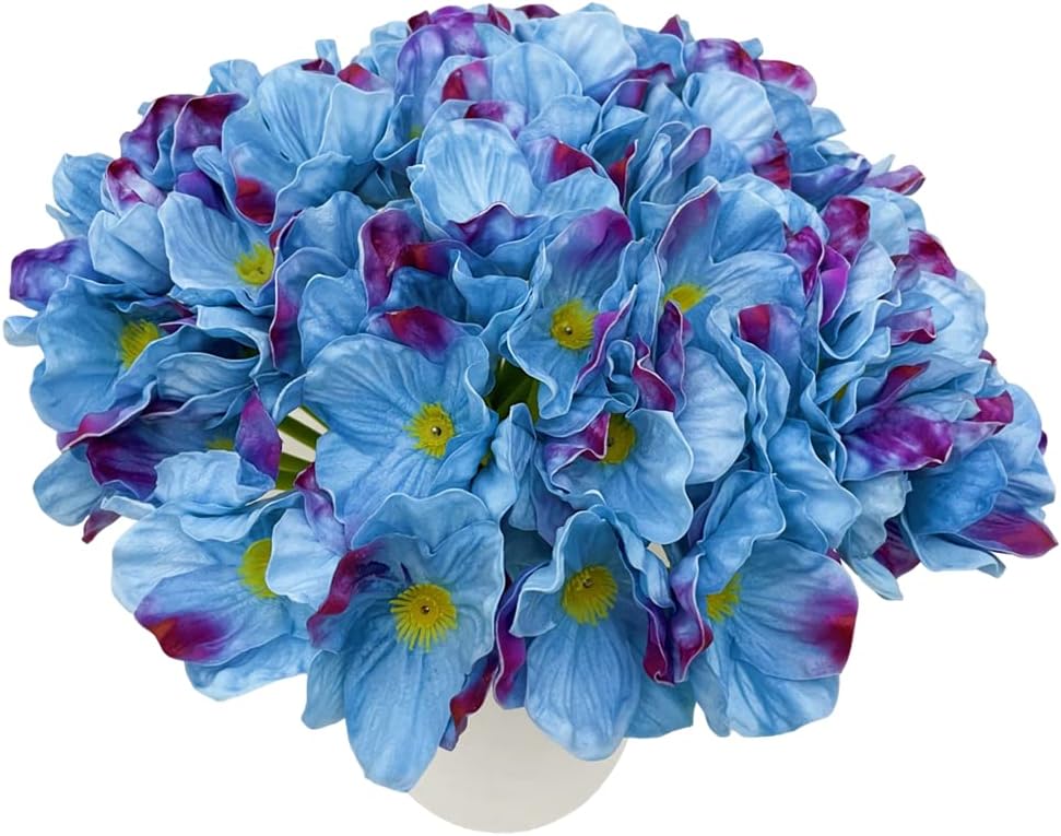 10 PCS High Quaulity Fresh Artificial Mini Real Touch PU/Latex Corn Poppies Decorative Silk Fake Artificial Poppy Flowers for Wedding Holiday Bridal Bouquet Home Party Decor (Blue)